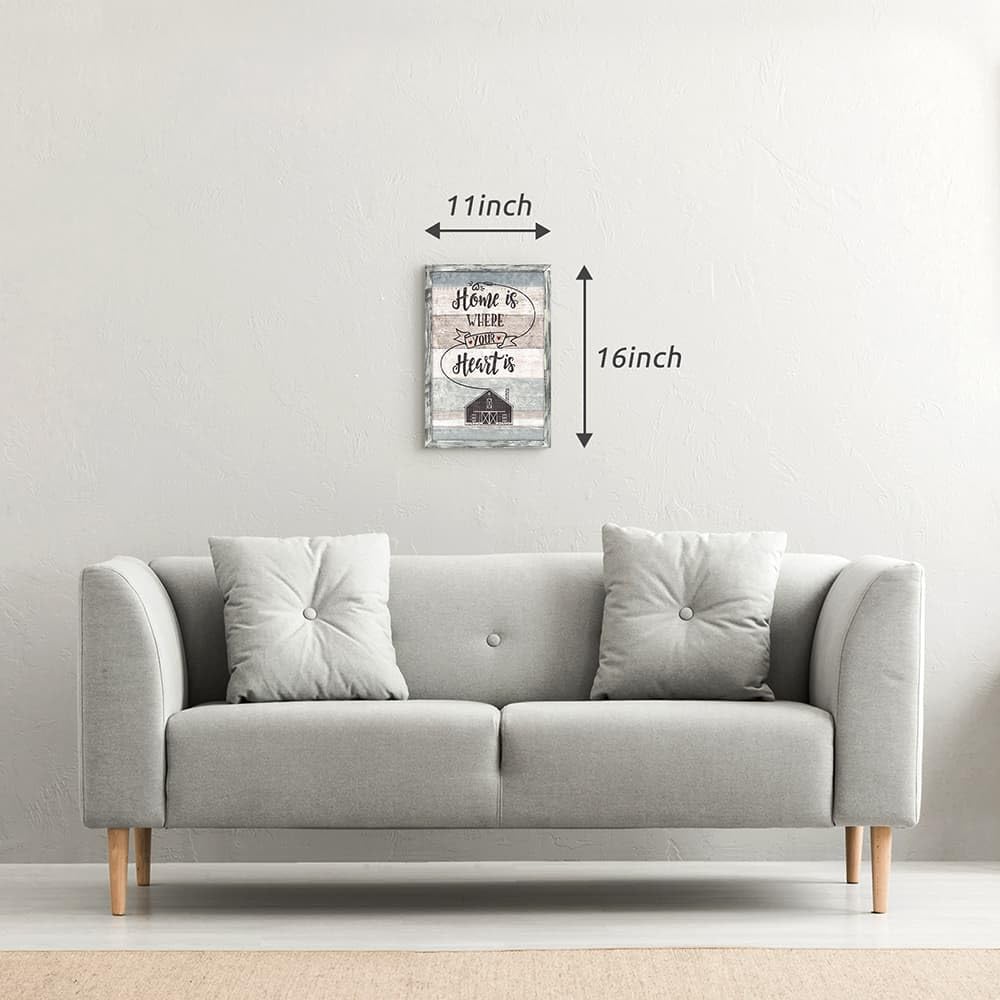 Positive Home Quotes Wall Art: Framed Inspirational Saying Wooden Picture Print Artwork Motivational Sweet Home Sign Painting Decor for Bedroom Living Room