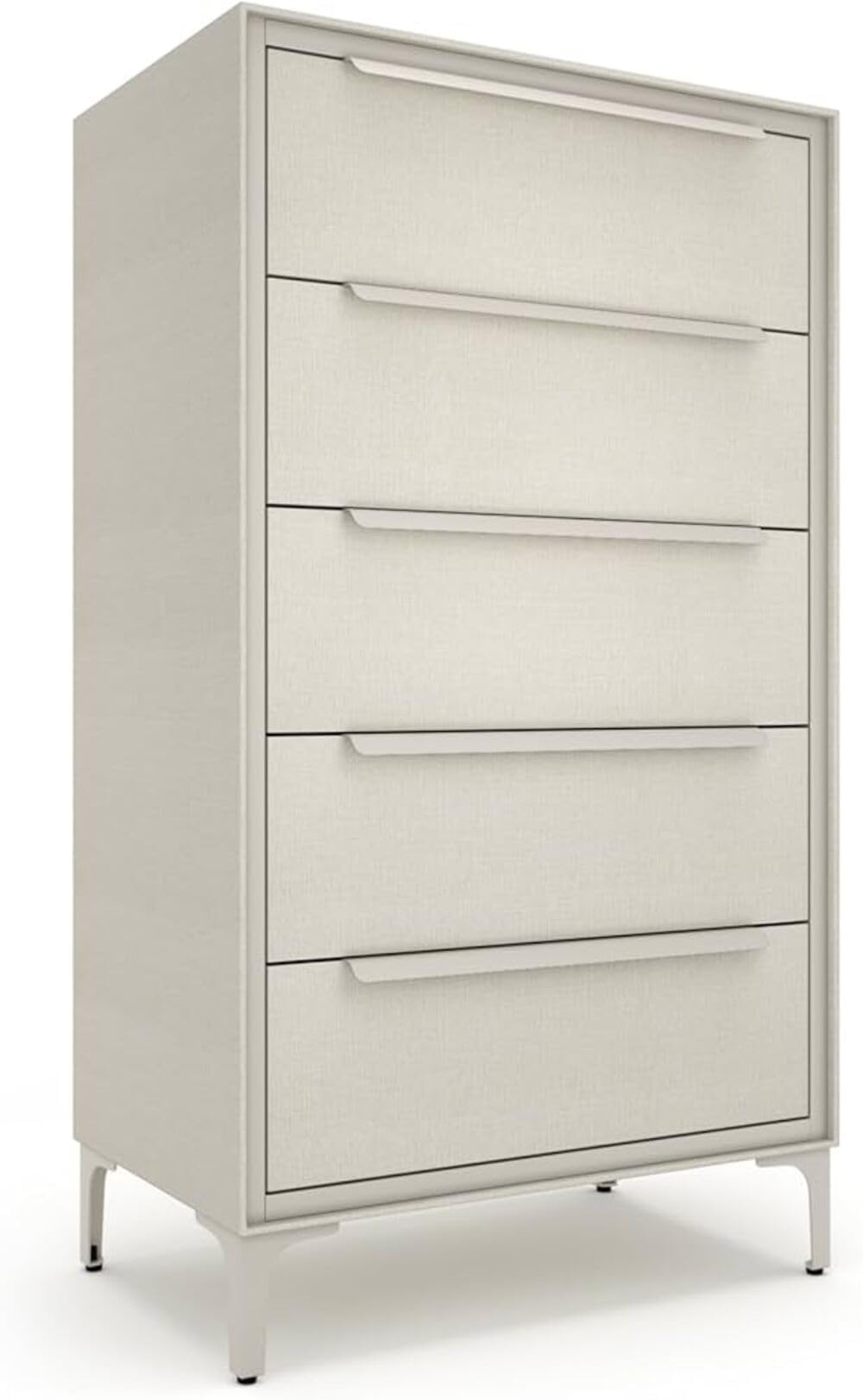 tinge Naima Premium Fabric Dresser - Strong Metal Frame, 5 Spacious Sag-Proof Drawers with Sleek Metal Handles - Premium & Durable Storage Solution for Your Home (Beige)