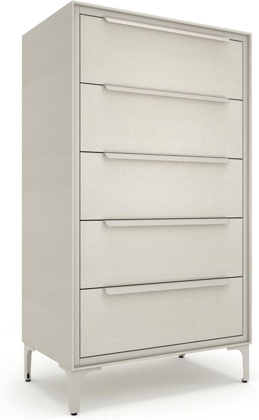 tinge Naima Premium Fabric Dresser - Strong Metal Frame, 5 Spacious Sag-Proof Drawers with Sleek Metal Handles - Premium & Durable Storage Solution for Your Home (Beige)