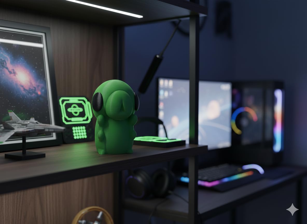 Little Green Grub Figurine - Vibrant Handheld Forest Creature Statue - Indie Game Inspired Desktop Companion and Gaming Room Shelf Decor