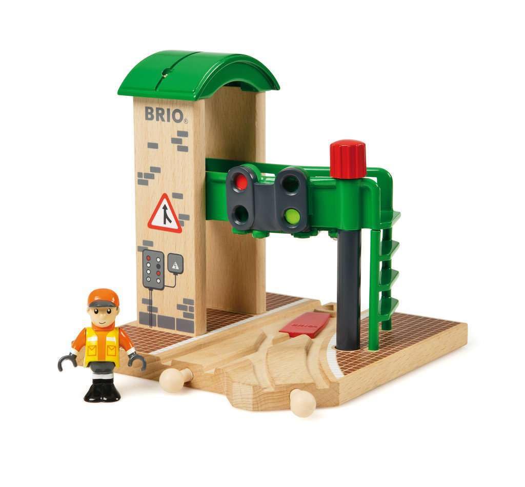 BRIO World Signal Station Set - 2-Piece Wooden Train Track Toy with Interactive Red Light and Figurine - FSC Certified - Compatible with All BRIO Railway Train Toys - Kids Ages 3 & Up