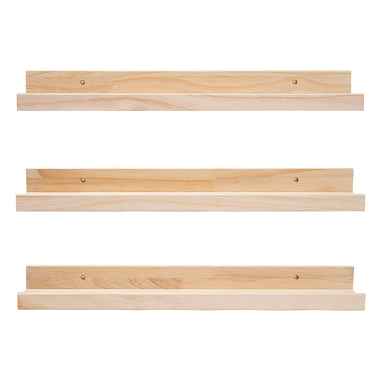 MBYD 24 Inch Floating Shelves Natural Wood Set of 3, Wall Mount Picture Ledge Wooden Wall Shelf for Home Decoration Nursery Book Shelves for Bedroom, Living Room, Office, Kitchen, 3 Same Dimensions