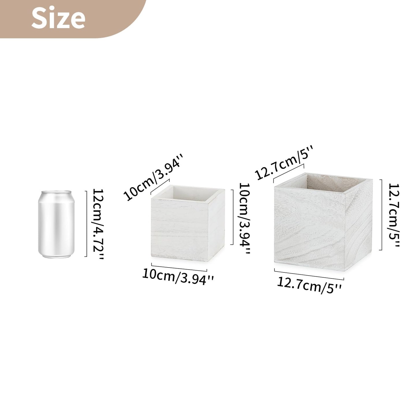 NUPTIO Wooden Box for Centerpiece Wedding: 12 Pcs Rustic Square Planter Box Farmhouse Table Fall Decor - 4×4" & 5×5" Whitewashed Small Wood Vases Flower Pots for Windowsill Home Garden