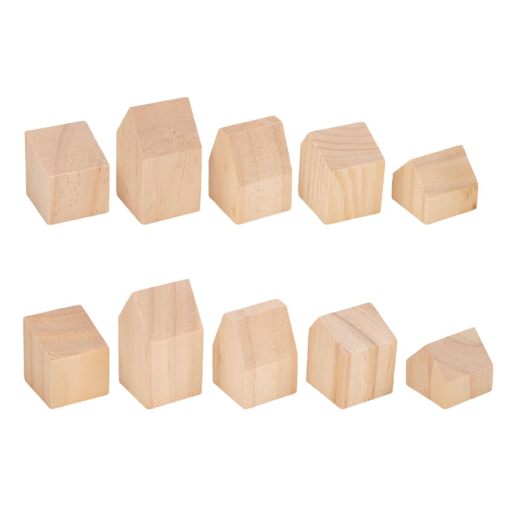 NBEADS 10 Pcs Unfinished Wooden House Shaped Blocks, Large Wood Blocks for Crafts Blank Wooden Cubes for Paint Wooden Blocks for Decoration and Christmas DIY Crafts, Burlywood
