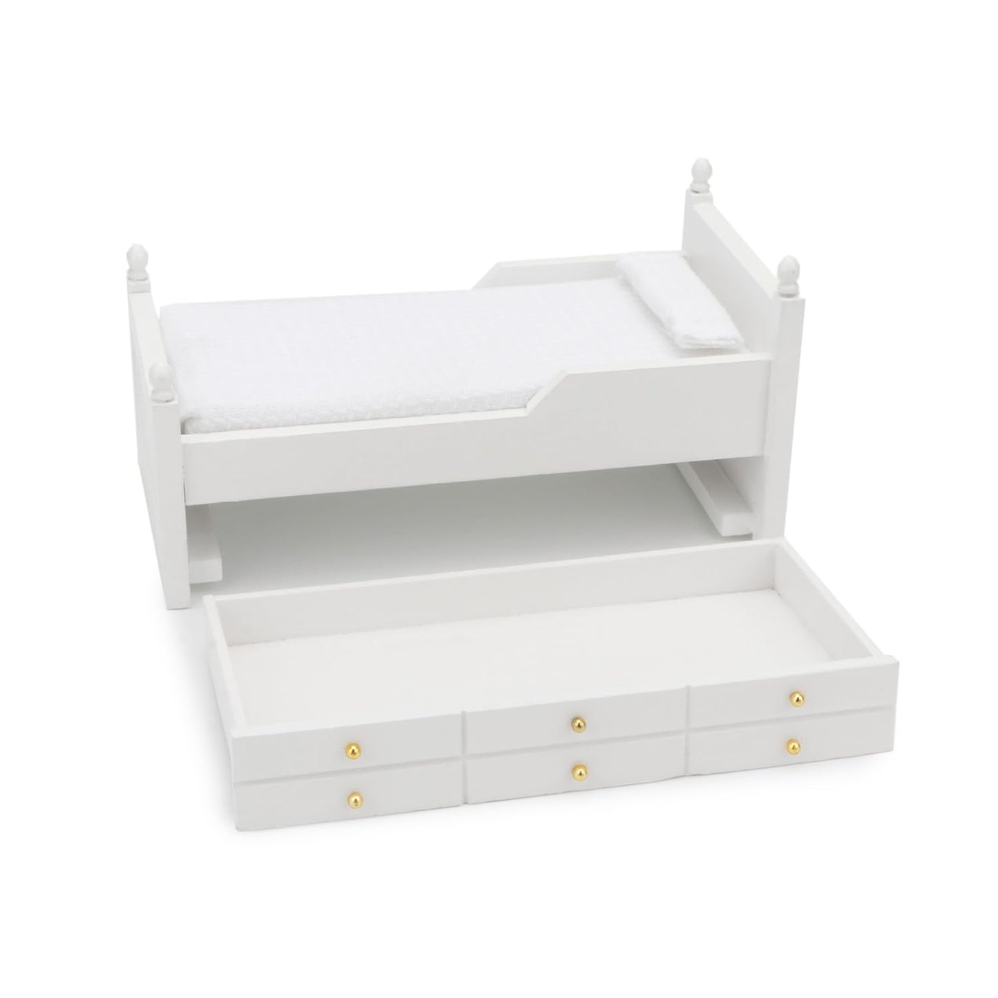 Miniature Table 1:12 Furniture & Dollhouse Miniature Bed with Drawer 1:12 Wooden Furniture European Bedroom Bedding Furniture Accessories with Pillow & Mattresses