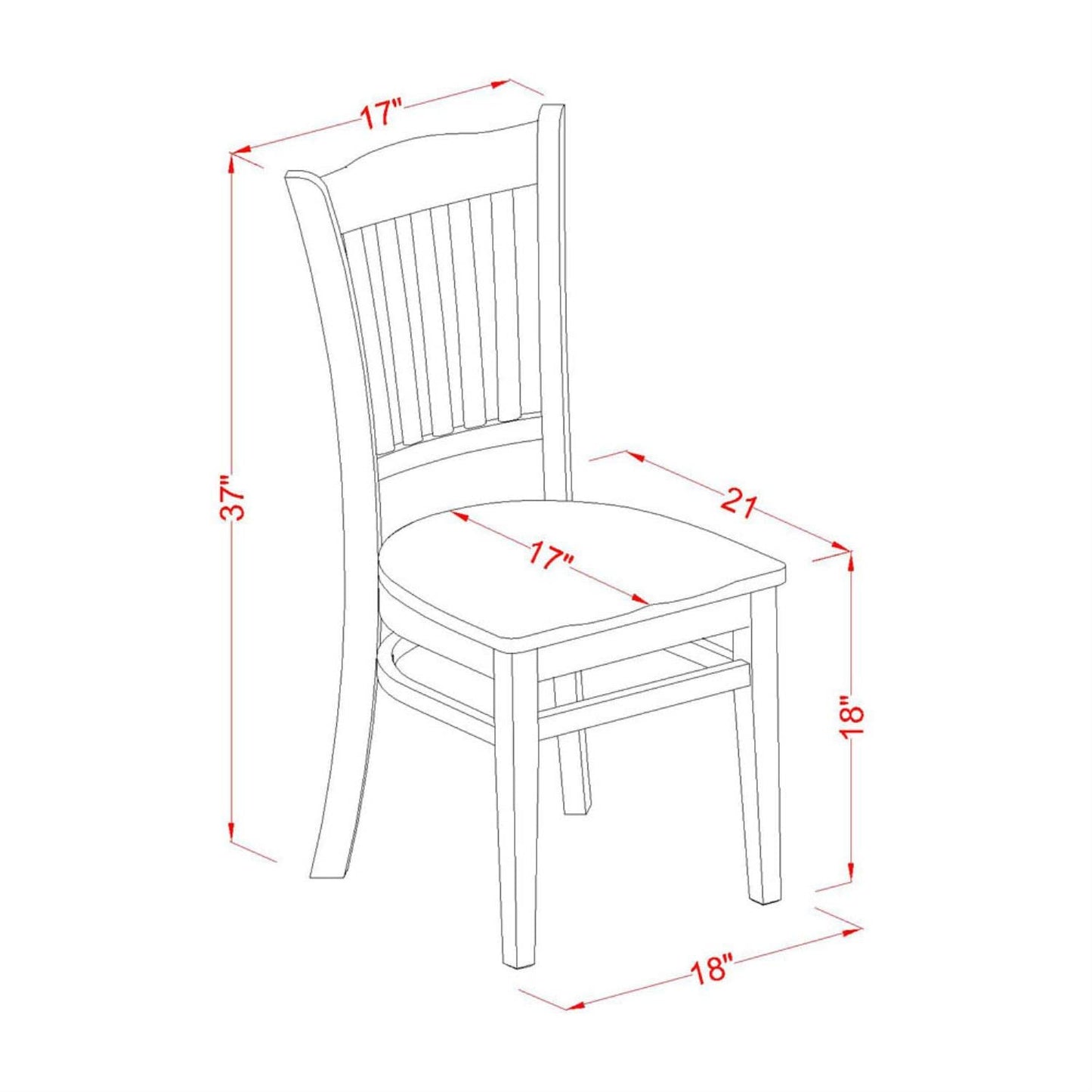 East West Furniture GRC-OAK-W Groton Kitchen Dining Chairs - Slat Back Wooden Seat Chairs, Set of 2, Oak