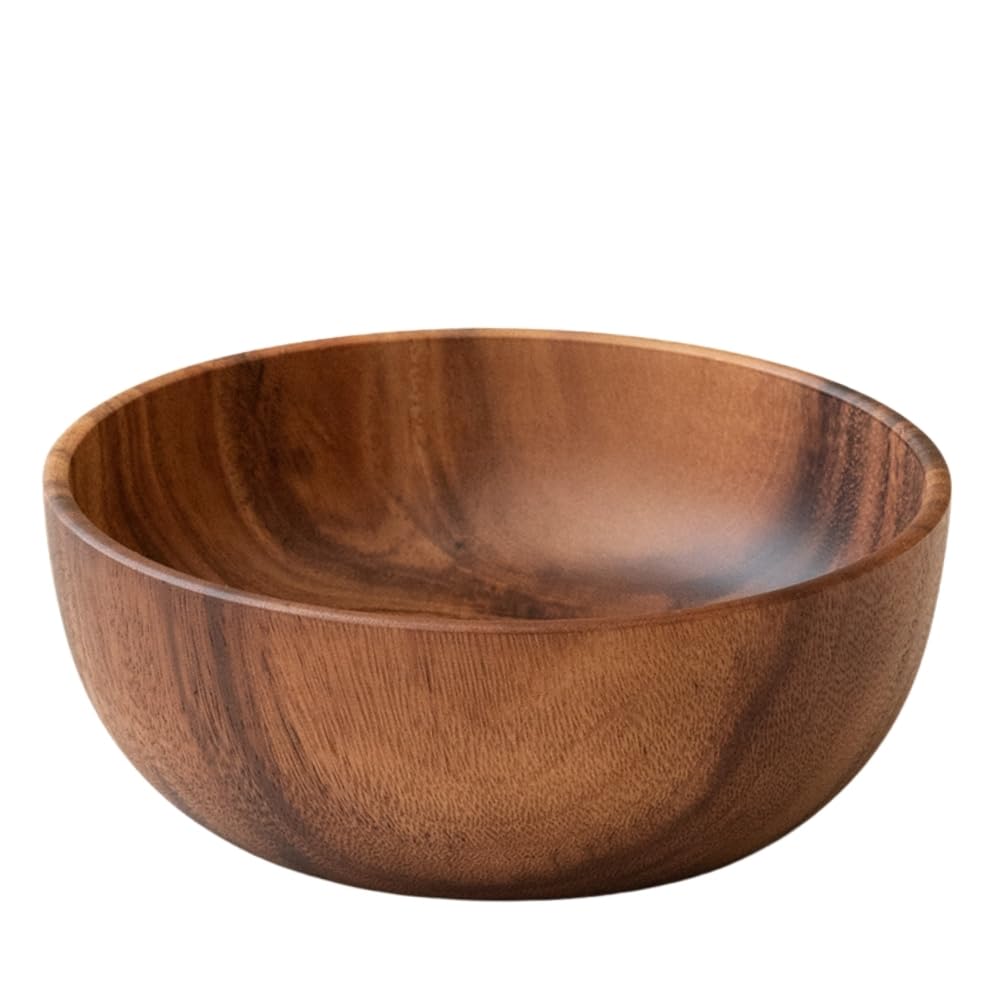 WENSHUO Acacia Wooden Serving Bowls,Serving Bowl for Fruits or Salads, Single Bowl (7.87" D × 2.95" H) 40.5 oz