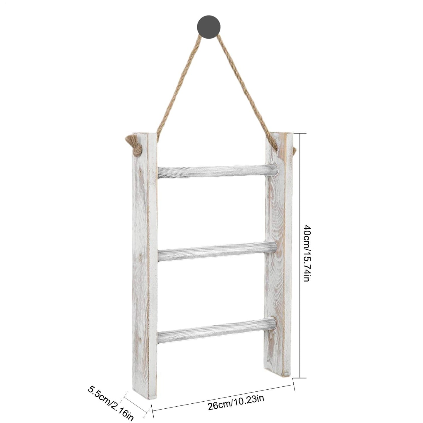 Wooden Old Three-Layer Shelf Bathroom Bathroom Towel Scarf Storage Rack Wall-Mounted Hemp Rope Trapezoidal Hanger Decorative Rack, for Rustic Bathrooms(C)