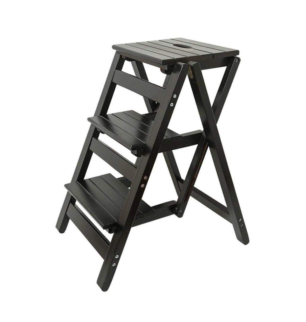 PZHANGZVH Indoor Clim Stool, Wooden Step Ladders Folding Stool Ladder Stool Library Steps Stool Multifunctional Kitchen Office Use Ladder Chair/E (C)