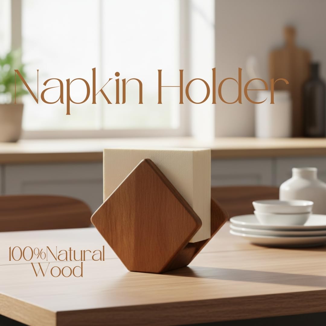 LO-MAS Acacia Wood Napkin Holder for Table, Wooden Upright Napkin Holders for Kitchen, Standing Napkin Dispenser for Kitchen Dining Room Party Cocktail Outdoor Use
