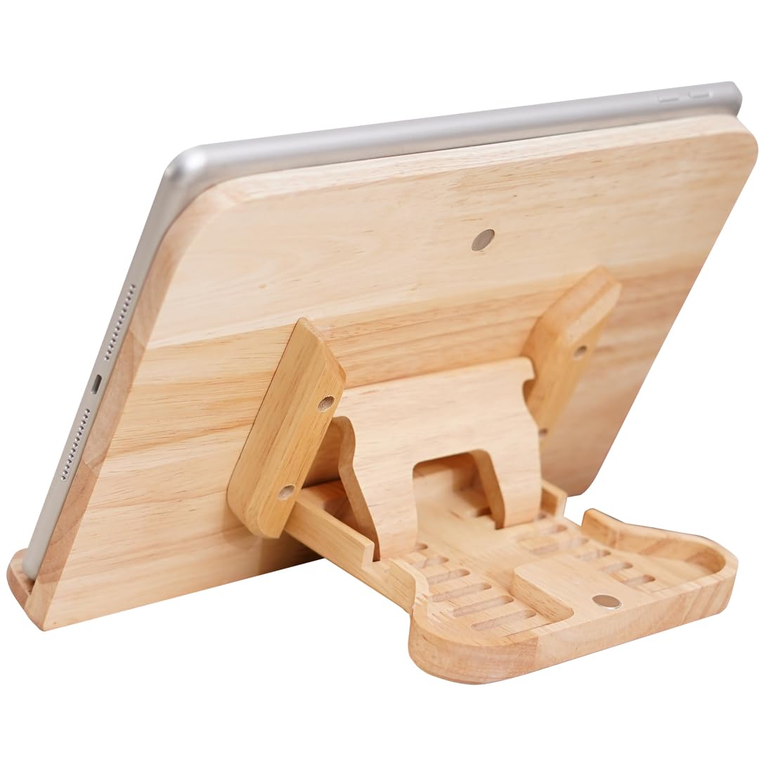 MTWhirldy Adjustable Wood ipad Stand for Desk, Foldable Multi-Angle Tablet Holder Stand Compatible with ipad pro 12.9,Mini, Air, Kindle, Tab,E-Reader 6-13" Tablet and Phone (Rubberwood)