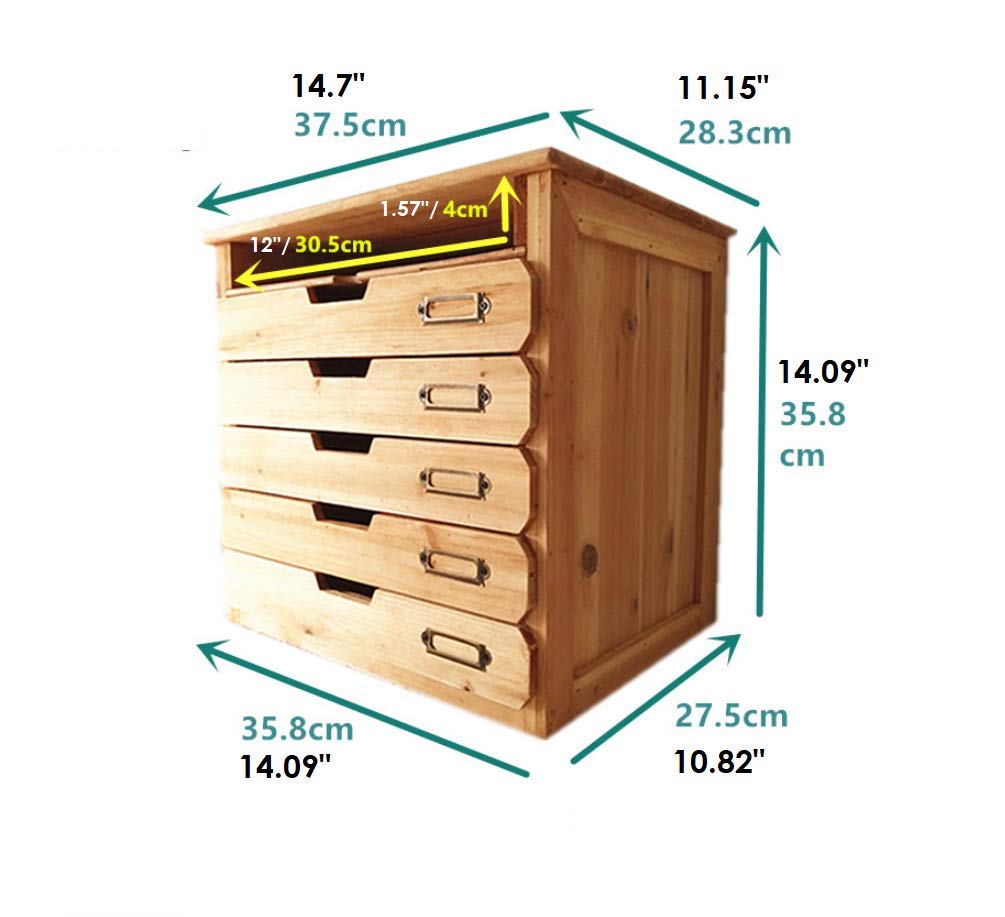 5 Flat Drawer Organizer for Home or Office Desk - Wooden Chest of Drawers - File Organizer with Drawers & 1 Paper Tray Slot - Desk Organizer w/ Storage Drawers & Label Holders - Wood File Box