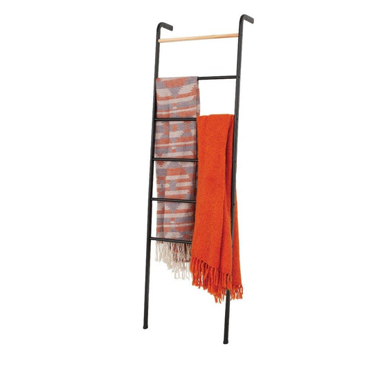 Wall Leaning Ladder Rack for Household Fabrics, Clothing, Interior Decoration, Black