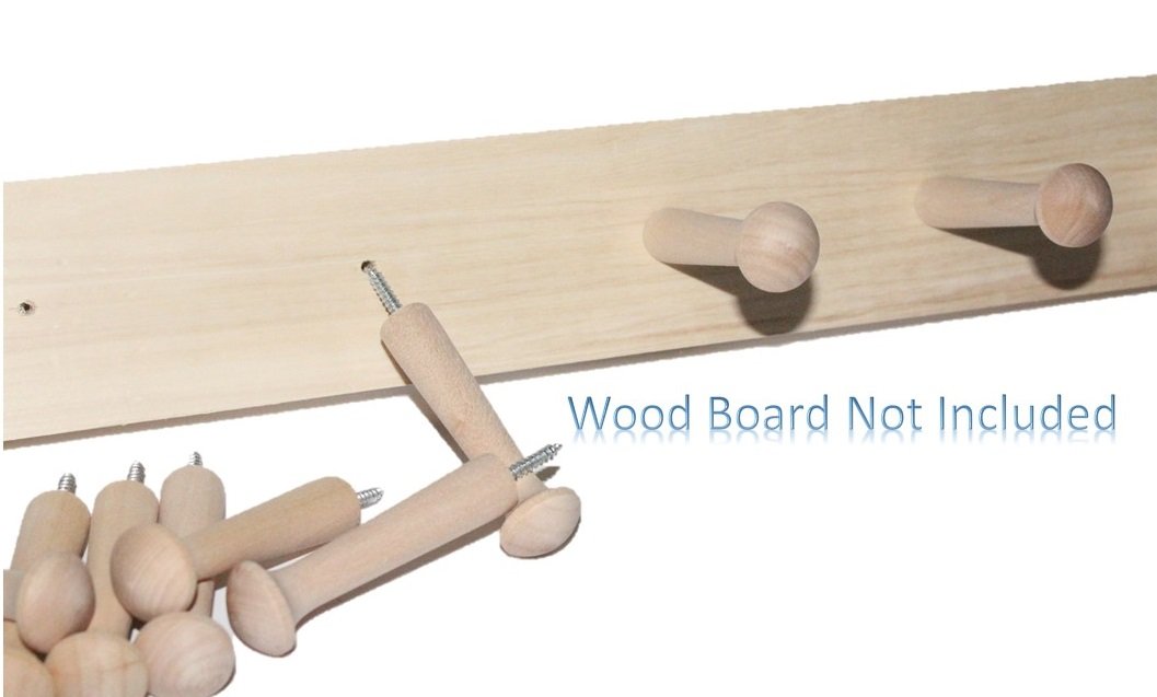 Screw-On Shaker Pegs Birch Hardwood - 2.9-Inch Wood Length Plus Hangerbolt - 10-Pack