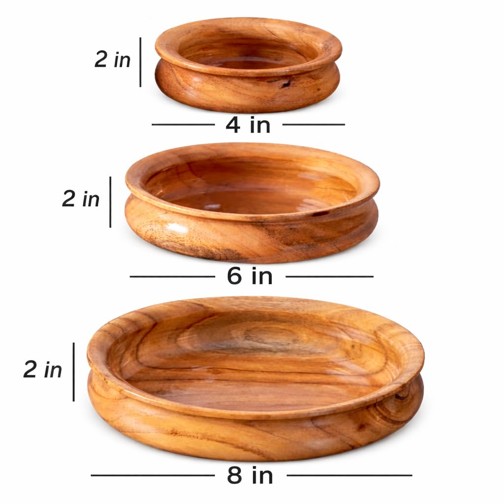 AYANSHITIK Acacia Wood Serving Bowls Set of 3 (4, 6 and 8 Inch), 100% Solid Natural Acacia, Smooth Polished Finish round, for Snack, Salad, and Fruit