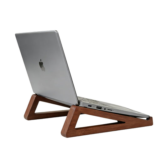GcwJovialite Bamboo Wooden Laptop Stand, Portable Wood Laptop Stand for Desk Tablet with Carry Pouch, Compact Travel Laptop Stand with Protective Silicone Pads, Suitable for Laptops and Tablets