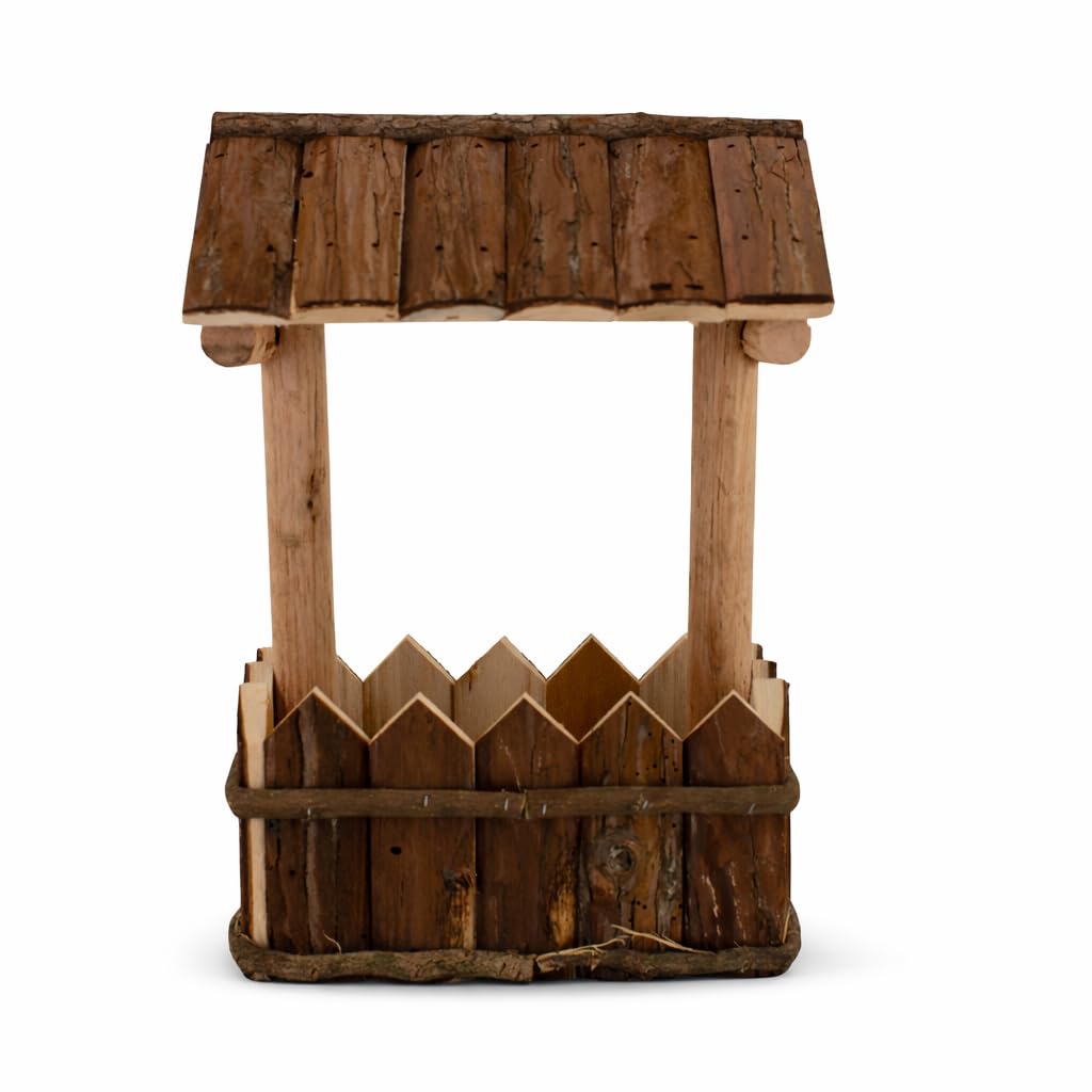 HORTICAN Mini Wooden Wishing Well Planter, Rustic Tabletop Succulent Holder, Farmhouse Plant Decor Gift for Shelf, Porch, Balcony & Indoor Display, 13x9.25x5.7 in