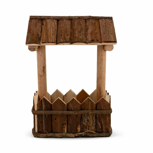 HORTICAN Mini Wooden Wishing Well Planter, Rustic Tabletop Succulent Holder, Farmhouse Plant Decor Gift for Shelf, Porch, Balcony & Indoor Display, 13x9.25x5.7 in