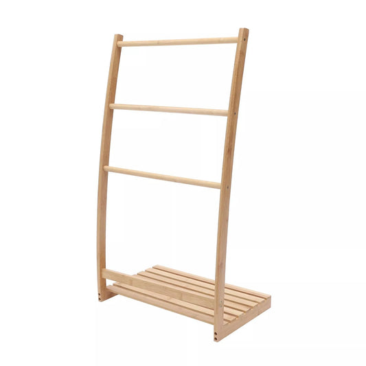 WOHAIPA Bamboo 3-Layer Floor to Ceiling Towel Rack, 33.27" Independent Bathroom Towel Holder w/Bottom Rack, Strong Load-Bearing Capacity, Sturdy and Durable, for Bathrooms, Hotels, Laundry Rooms
