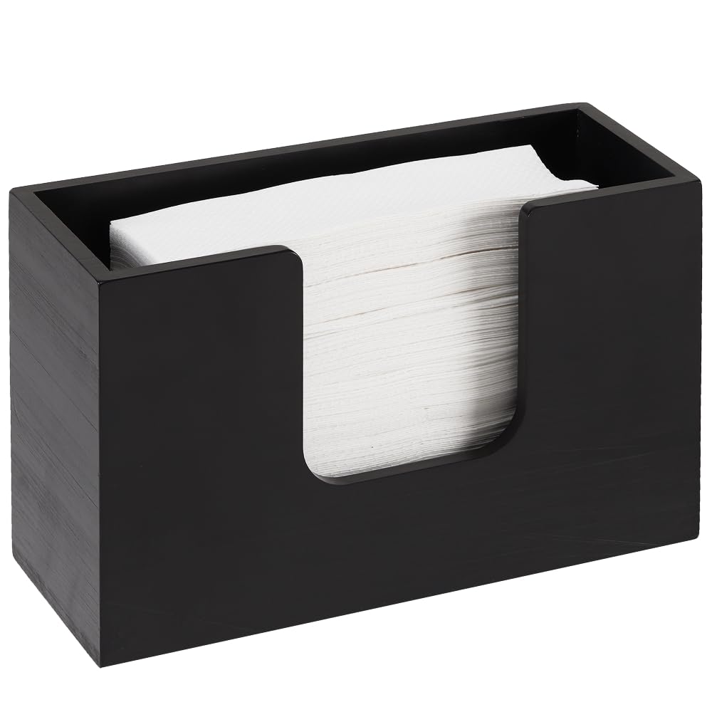 Wooden Paper Towel Dispenser Holder – Wood Napkin & Hand Towel Holder for Countertop, Bathroom, Kitchen & Restaurant, Guest Restroom, Fits C-Fold, Z-Fold & Trifold Paper Towels (1, Black)