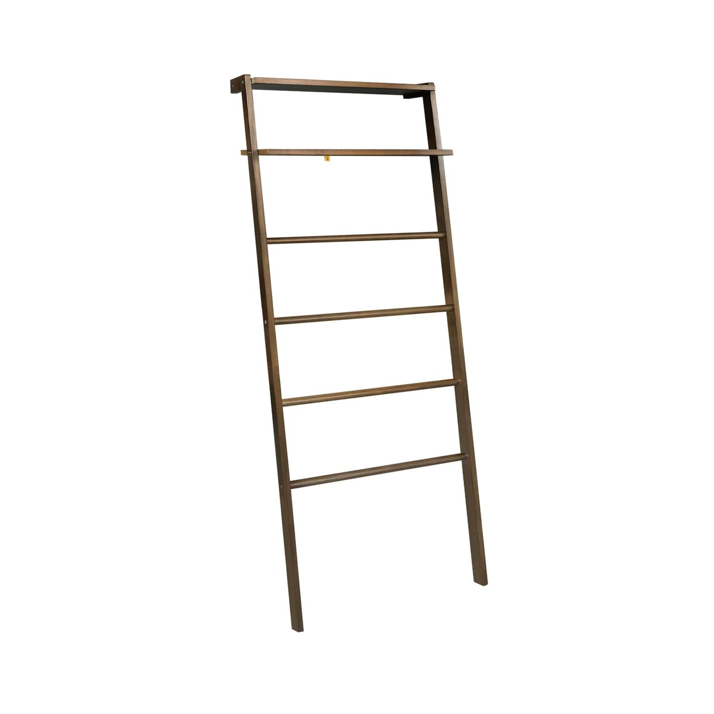 Space Saving 100% Solid Wood 6-Tier Blanket Ladder with Two Storage Shelves - Walnut