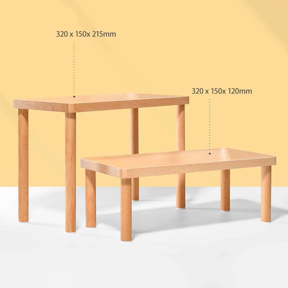 ECKEK Wood Display Risers, Organizer Stand, Riser Stand for Figures, Cupcake, Perfume and More (Wood S 32*15*12cm/12.60*5.91*4.72inches)