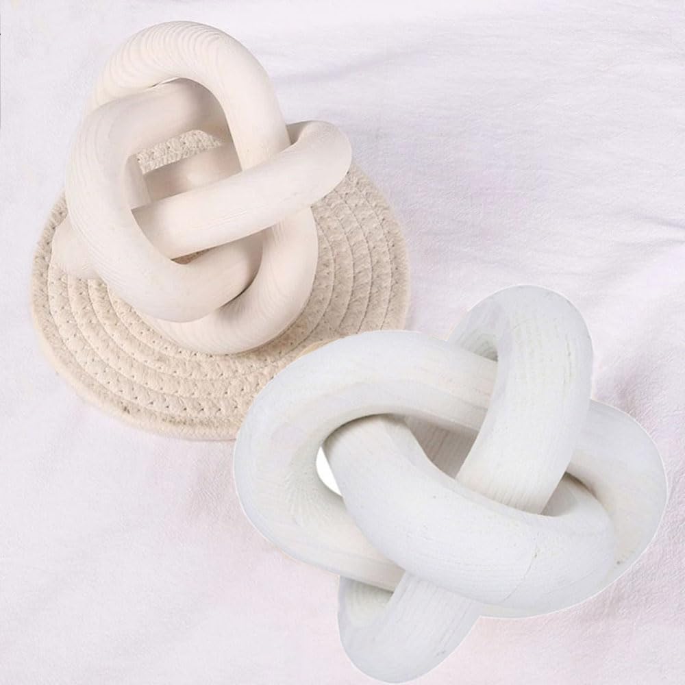 Leadigol Wood Knot Decor, 4.3Inch Chain Link Coffee Table Decor, Hand Carved Wood Crafts Ornaments for Coffee Table Tray Shelf, Wooden Chain Link Ball Decoration