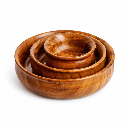 AYANSHITIK Acacia Wood Serving Bowls Set of 3 (4, 6 and 8 Inch), 100% Solid Natural Acacia, Smooth Polished Finish round, for Snack, Salad, and Fruit
