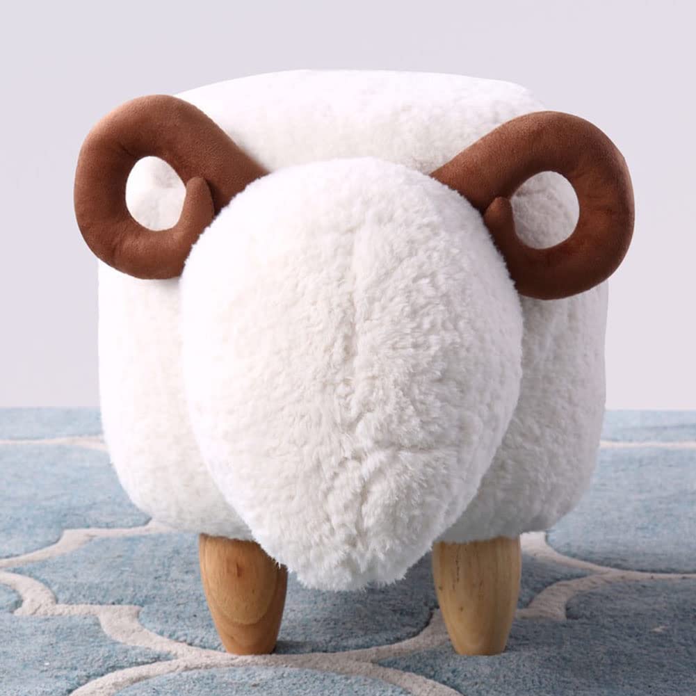 WAYUTO Animal Footstool Storage Upholstered Ottoman Bench Furry Sheep for Living Room Dorm Foot Rest Step Stool Padded Seat Wood Foot Heavy Duty Decorative