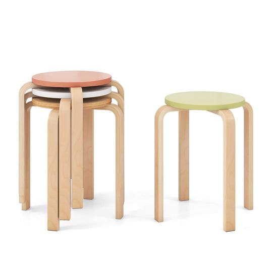 Giantex Bentwood Stackable Stools Set of 4, 18" Round Stacking Backless Nesting Stools, School Chairs, Flexible Seating for Classroom Elementary, Students, Adults, Kitchen, Dining Room