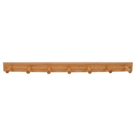 Spectrum 7 Peg Wall Mount Peg Rack Wooden Storage Organizer for Coats Hats Purses Towels, Includes Mounting Hardware and Decorative Plugs, Tie Rack Hanger Belt Holder Closet Accessory, Bamboo Color