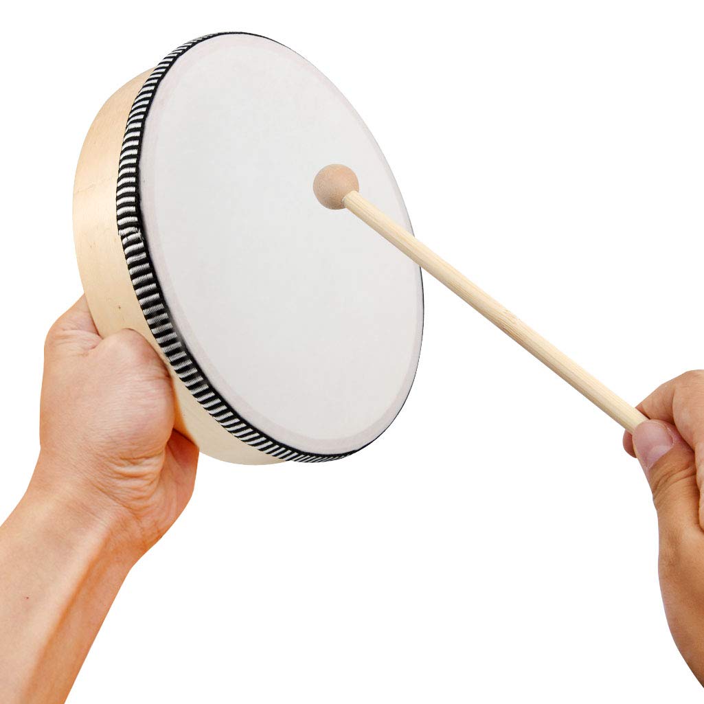 Nydotd 2-Piece Hand Drum Set - 10 Inch & 8 Inch Wooden Frame Drum Percussion Instruments with 2 Drum Beatters for Adult Leisure & Festive Musical Performances