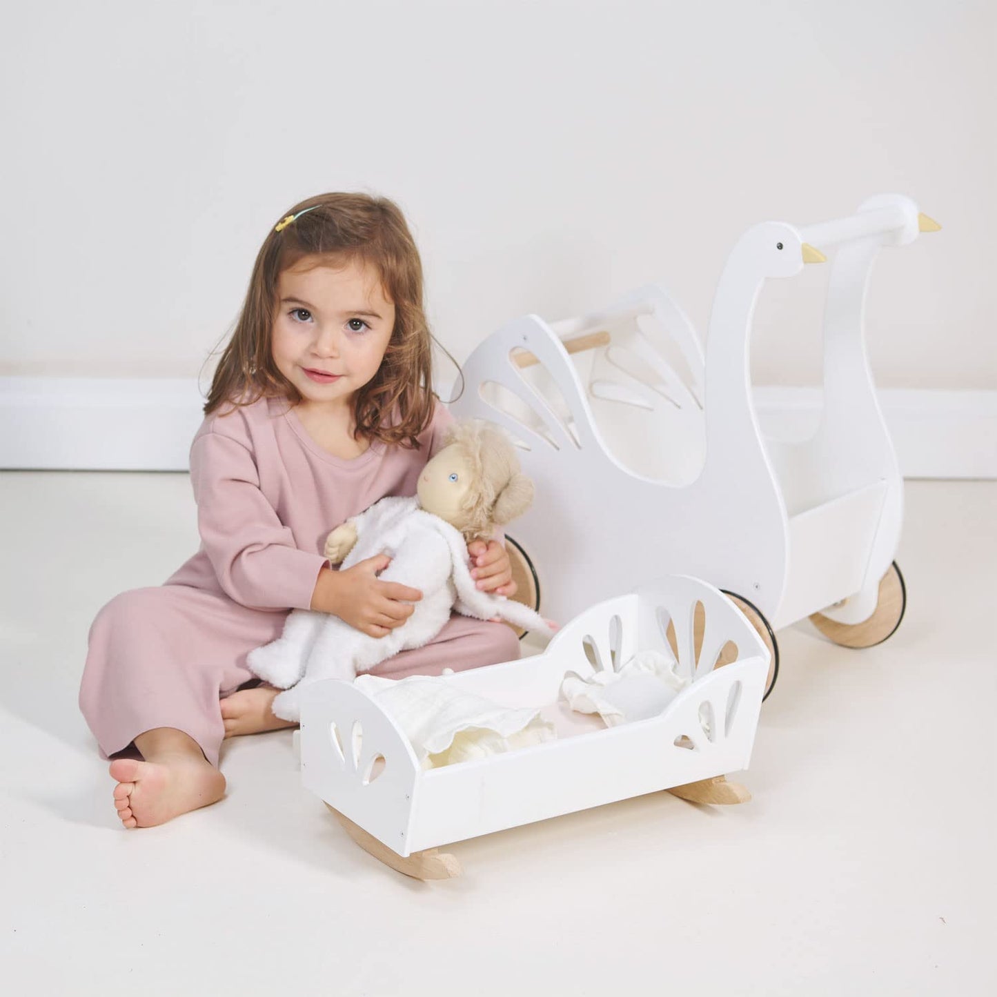 Tender Leaf Toys - Sweet Dreams Dolly Bed - Wooden Baby Doll Rocking Cradle with Bedding and Accessories - Encourages Love and Nurturing Play for Boys and Girls - Age 18m+