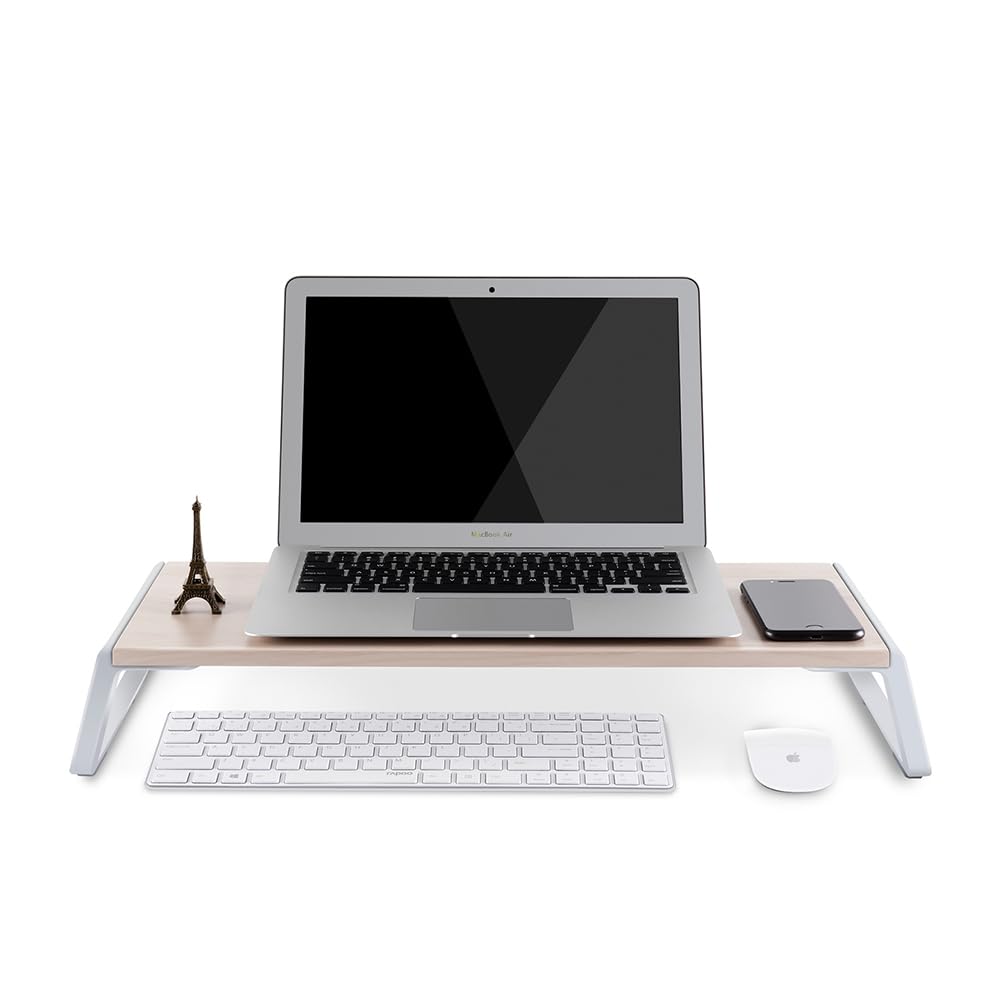 SOYMIX Wooden Steel Monitor Stand Riser With Storage Space Supports 22lb For Laptop Computer And 27 Inch iMac With Aluminum Legs (White)