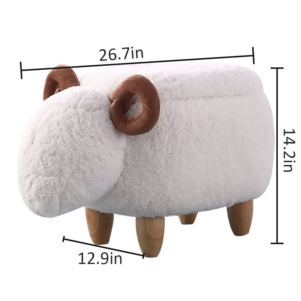 WAYUTO Animal Footstool Storage Upholstered Ottoman Bench Furry Sheep for Living Room Dorm Foot Rest Step Stool Padded Seat Wood Foot Heavy Duty Decorative