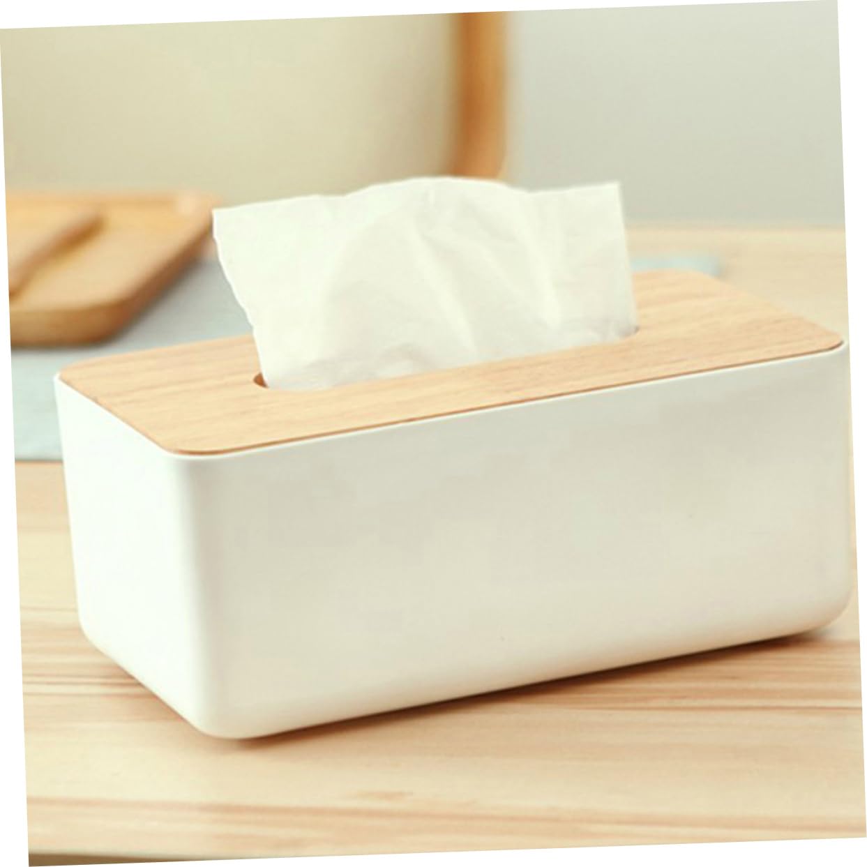 LABRIMP 2pcs Wooden Tissue Box Cover Holder Rectangular Bin Lid for Living Home Decorative Box