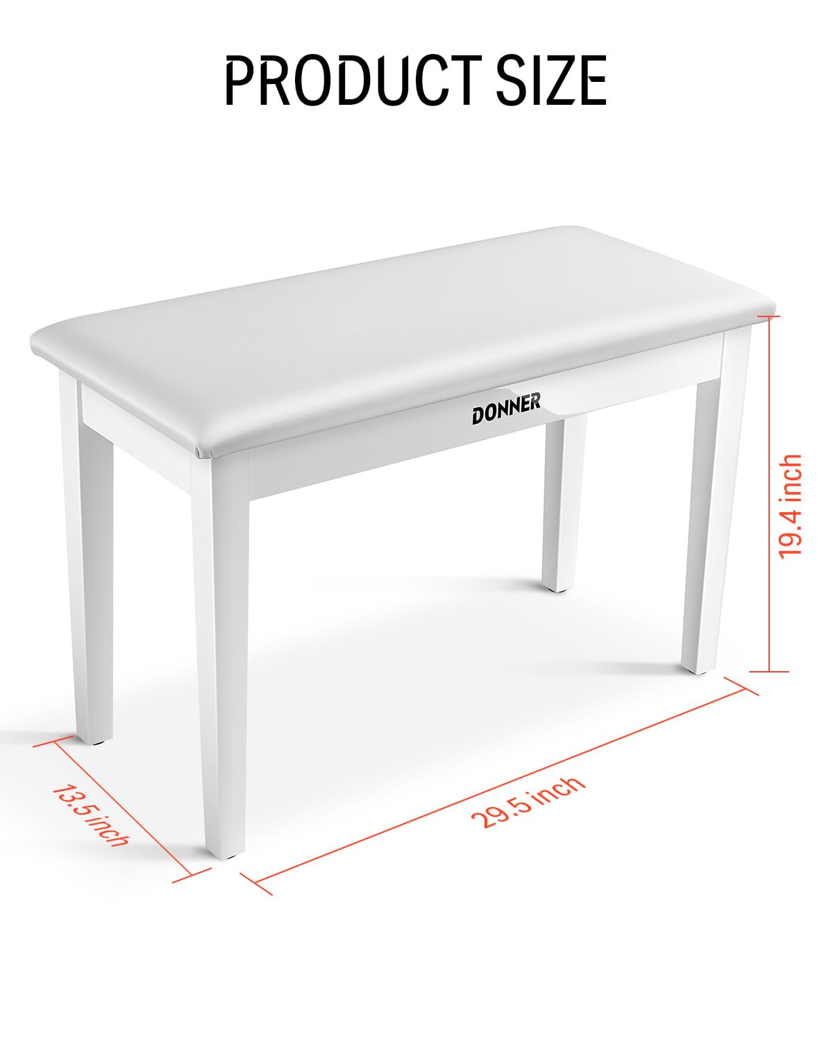 Donner Duet Piano Bench with Storage, Solid Wooden Keyboard Bench Piano Bookcase Stool Chair Seat with High-Density Sponges Padded Cushion, White