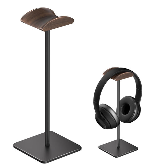 Ahonnpely Headphone Stand for Desk - Headset Stand with Aluminum Hanger and Wooden Support, Headphone Holder for AirPods Max, Sony, Bose, Beats and More (Black)