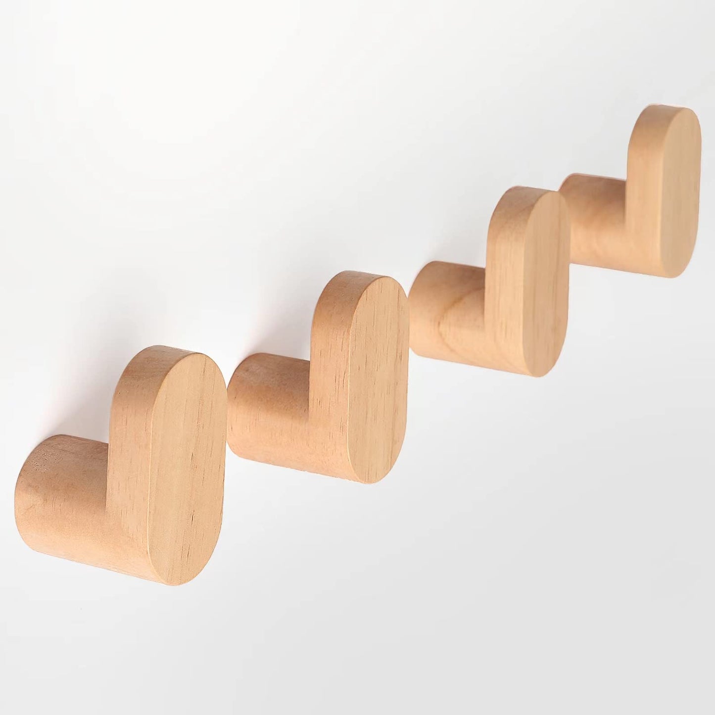 LIVESO Wood Wall Hooks, Modern Minimalist Wood Hooks Wall Mounted, Natural Wooden Wall Coat Hook Rack, Wooden pegs for Hanging Hat, Towel, Robe, Bag (Pack of 4pcs)