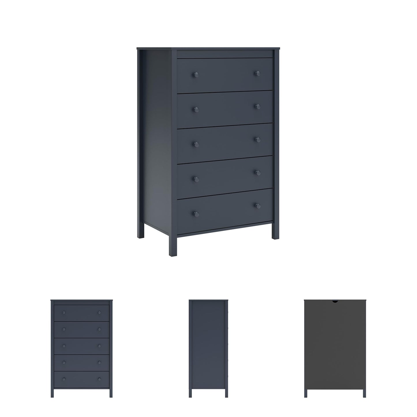 Signature Design by Ashley Simmenfort Vintage Casual Chest with 5-Smooth Gliding Drawers, Meets ASTM International Safety Standards, Matte Navy Blue Finish