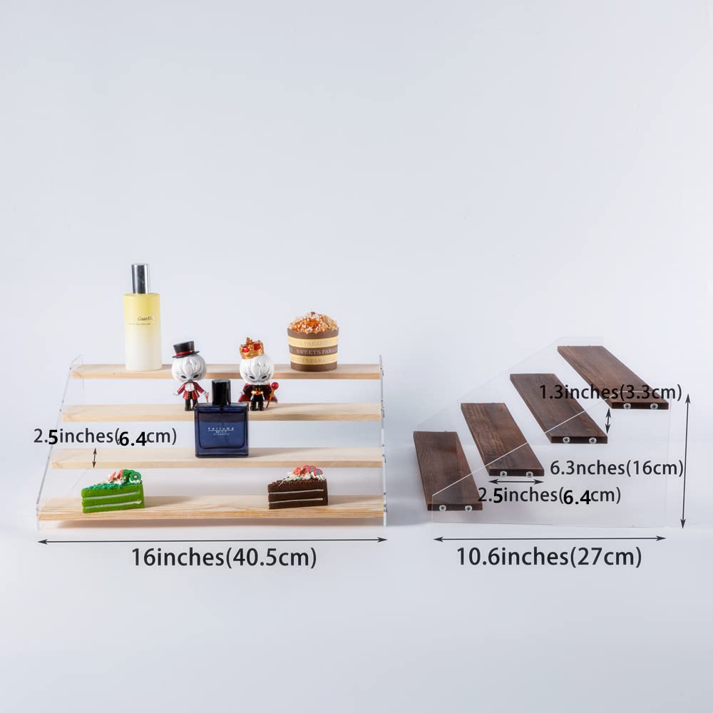 PACKGILO 2 Pack Large 4 Tier Acrylic Display Stand 16*10.6*6.3 inches for Figures Wooden Risers Display Case for Craft Fair Acrylic Cupcake Stand for Dessert Table Cologne Organizer for Men