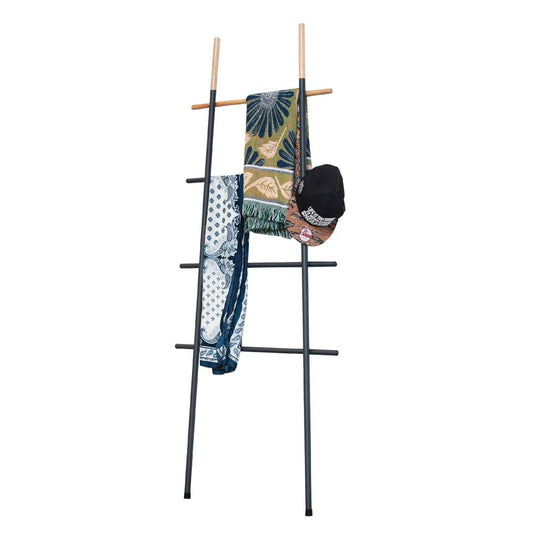 Freestanding Towel Ladder Rack, Space Saving, No-Scratch Wood, for Household Use (Black)