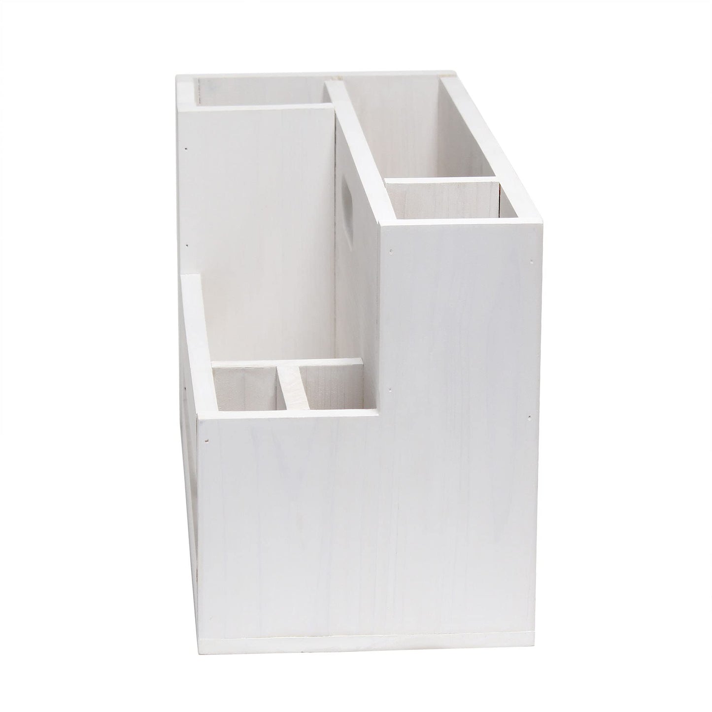 Elegant Designs HG2033-WHT Pantry Picks Farmhouse Wooden Flatware & Utensils Caddy Condiment Organizer w Cutout Handle & Compartments for Kitchen Décor Countertop Breakfast BBQ Events Picnic, Wht Wash