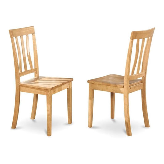 East West Furniture ANC-OAK-W Antique Dining Room Chairs - Slat Back Wooden Seat Chairs, Set of 2, Oak