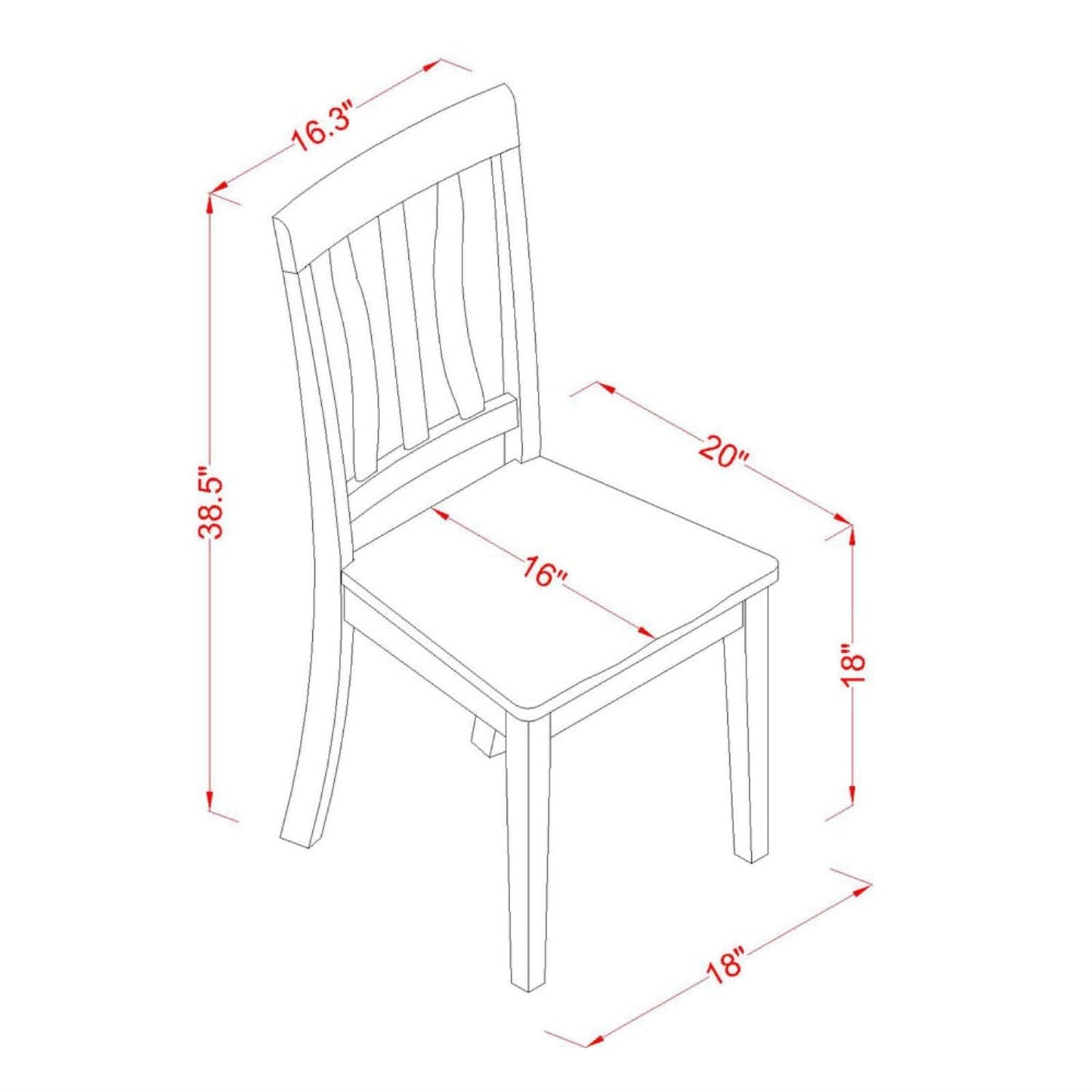 East West Furniture ANC-OAK-W Antique Dining Room Chairs - Slat Back Wooden Seat Chairs, Set of 2, Oak
