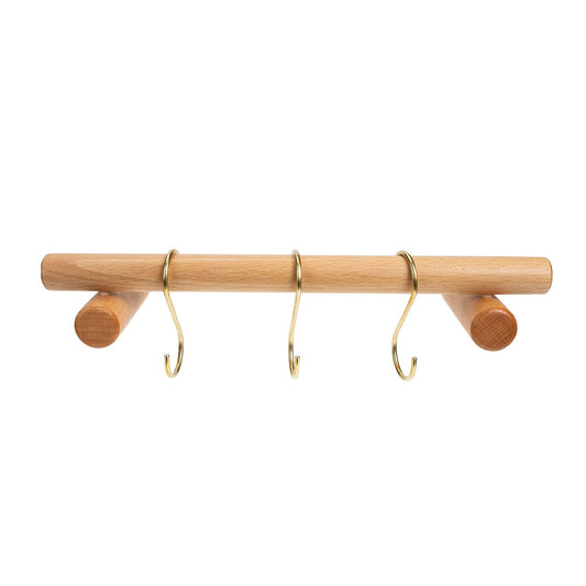 HOMOCONO Wooden Towel Rack Wall-Mounted Bathroom and Kitchen Towel Bar Installation with Brass S-Hooks Corrosion-Resistant Single Rod Holder for Quick Drying