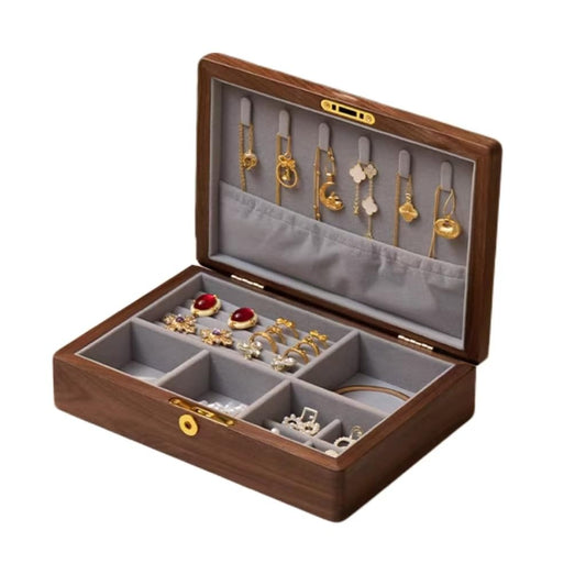 Bescott 1 Layer Solid Black Walnut Wooden Jewelry Box with Lock and Key for Women Wood Vintage Organizer for Men Earrings Rings Necklaces Bracelet Watch Storage