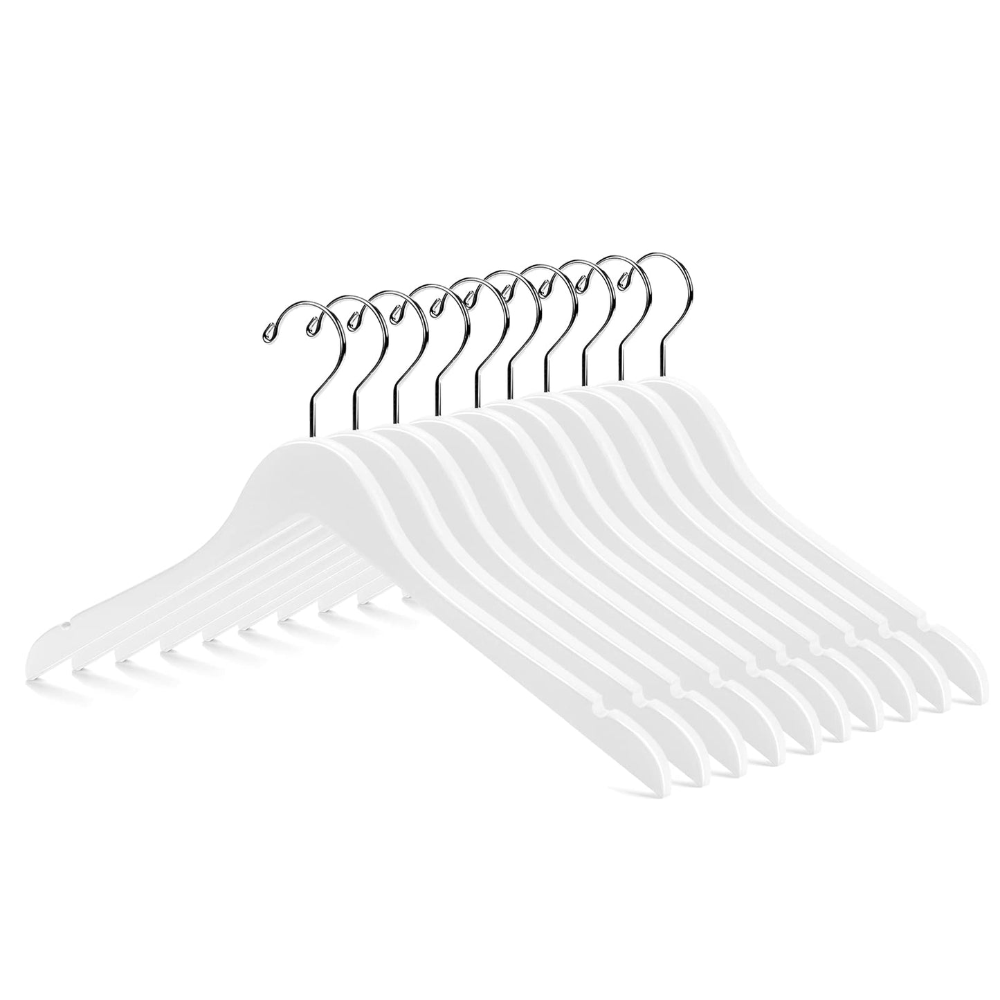 Nature Smile Wooden Coat Hangers Wood Shirt Dress Jacket Clothes Hangers with Extra Smooth Finish, 360 Degree Swivel Hook(10pcs White)