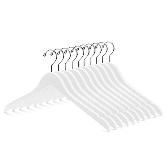 Nature Smile Wooden Coat Hangers Wood Shirt Dress Jacket Clothes Hangers with Extra Smooth Finish, 360 Degree Swivel Hook(10pcs White)