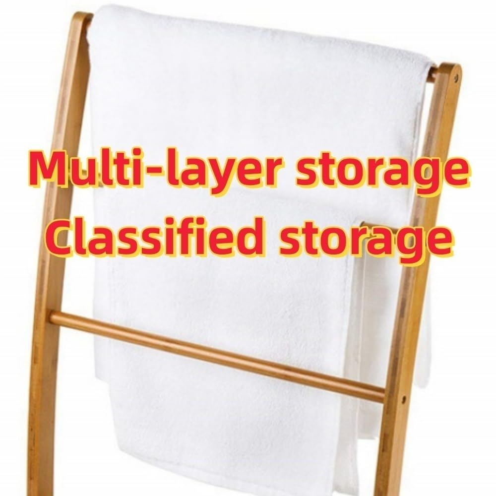 3-Layer Towel Ladder, Freestanding Towel Hanging, Wooden Ladder Shelf, Modern Towel Rack for Living Room, Bedroom, Bathroom